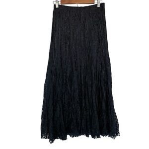 Vtg Karen Kane Lace Flowy Skirt Black Fairycore Cottage Size M
